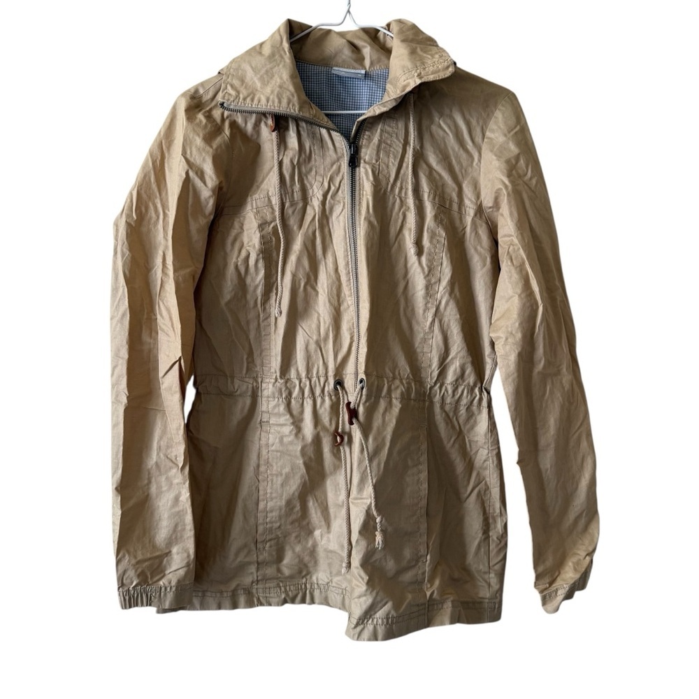 Columbia Jacket Ramie Cotton Beige Full Zip drawstring Light Rain Jacket SZ M